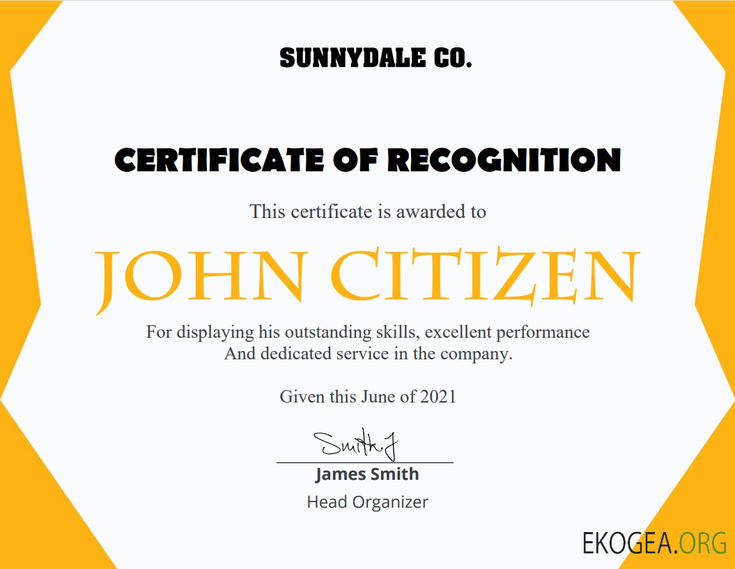 Certificat de reconnaissance des États Unis